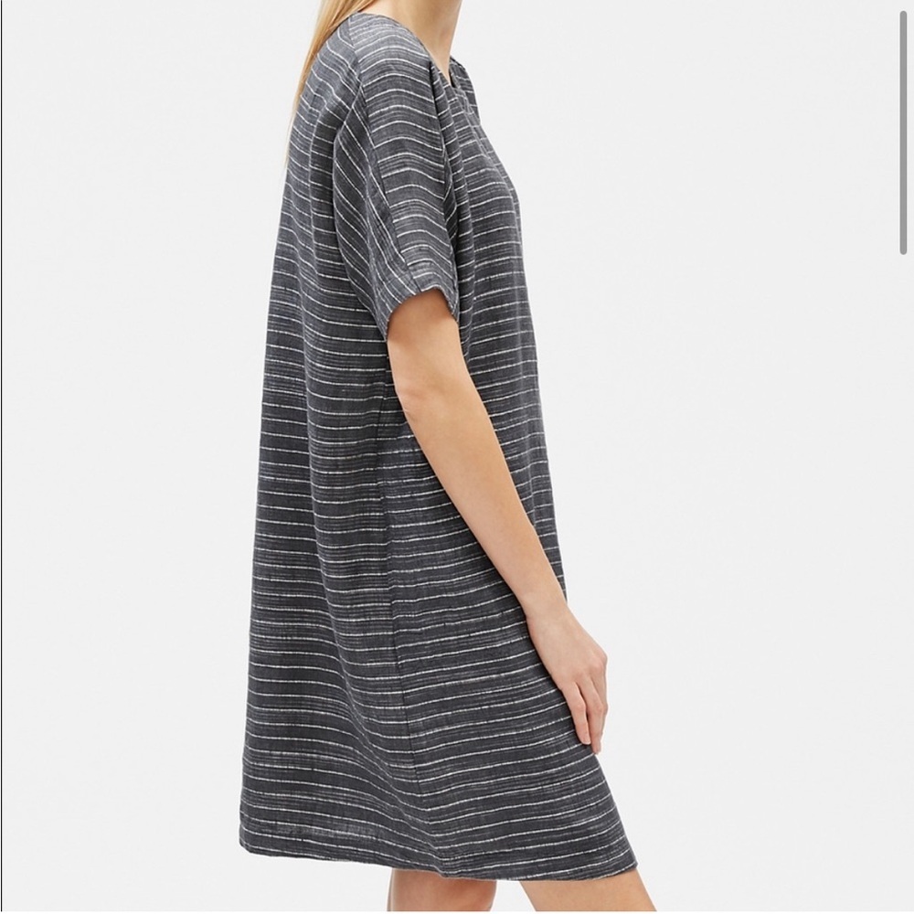 Eileen Fisher Delave Pinstripe Boxy Organic Linen Tunic Dress In Graphic Size‎ L